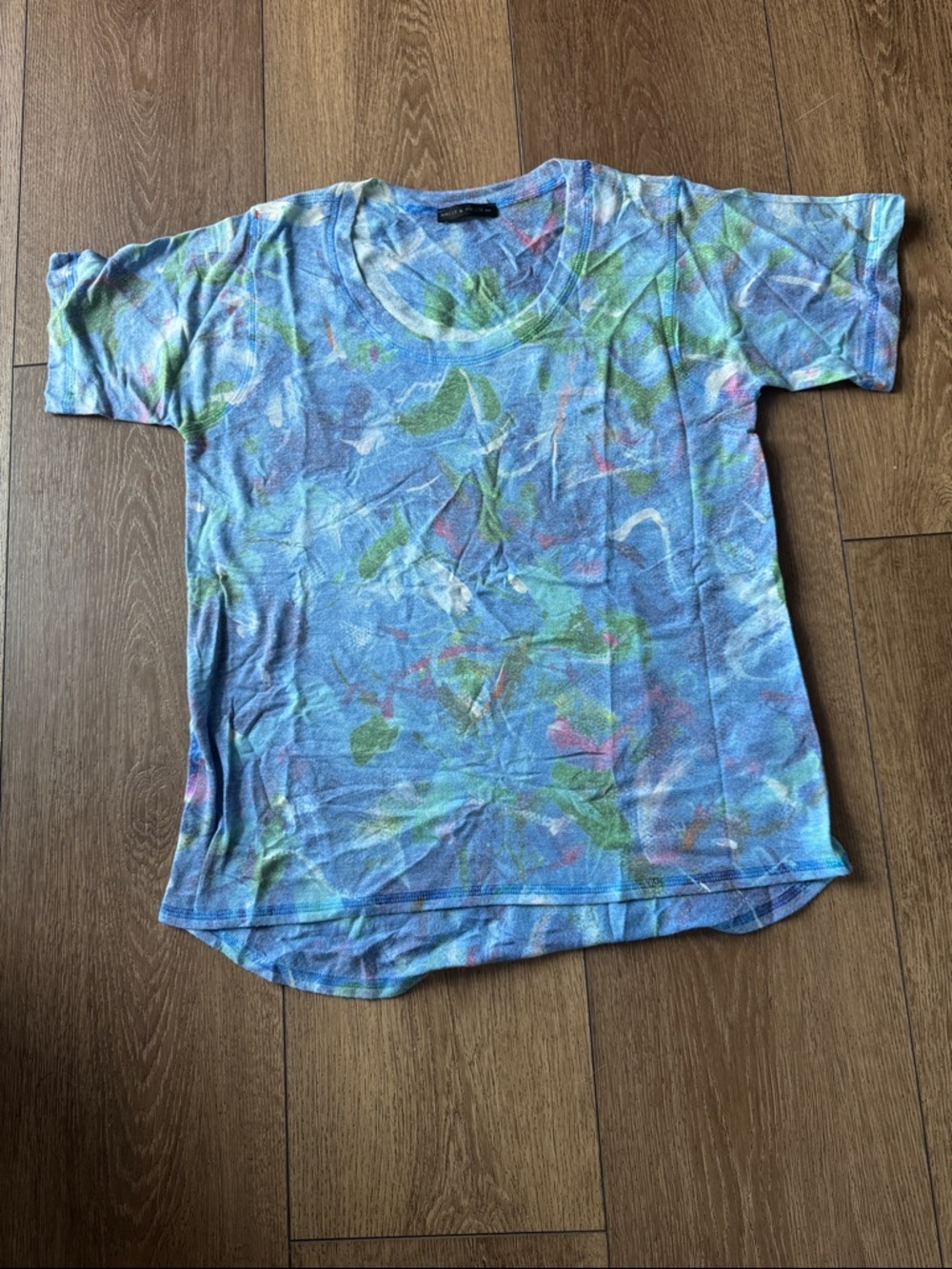 Nally & Millie Blue Multicolor Watercolor Tee